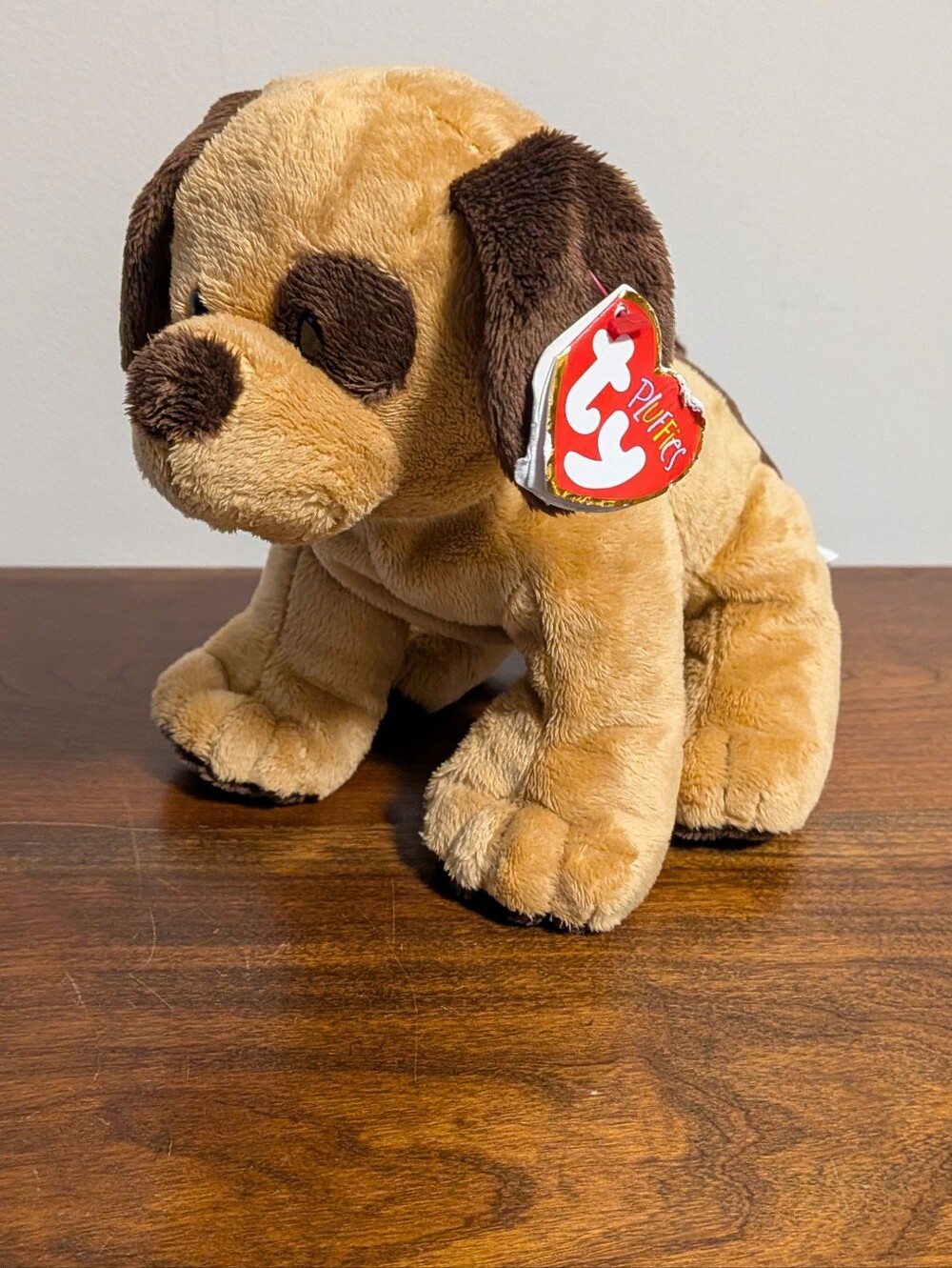 Ty Pluffie Brown Plush Puppy Dog Toy with Dark Brown Accents. Name Barkers.. GUC